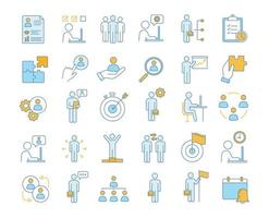 Business management color icons set. Headhunting and HR management. Teamwork and leadership. Business development. Isolated vector illustrations