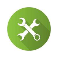 Crossed wrenches flat linear long shadow icon. Double open ended and combination spanners. Vector outline symbol