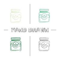 Tea jar hand drawn icons set. Glass container with lid. Color brush stroke. Isolated vector sketchy illustrations