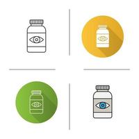 Eye pills icon. Medications. Flat design, linear and color styles. Isolated vector illustrations