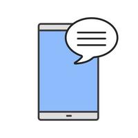 Smartphone with speech bubble color icon. SMS, notification, message. Online chat. Forum. Isolated vector illustration