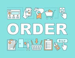 Order word concepts banner. Deal making. Shopping in online store. E commerce. Sale management. Presentation, website. Isolated lettering typography idea with linear icons. Vector outline illustration