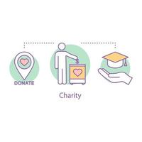 Charity concept icon. Donation. Fundraising idea thin line illustration. Affordable education. Charitable foundation. Vector isolated outline drawing
