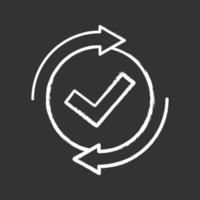 Checking process chalk icon. Successfully checked. Approved. Testing. Checkmark. Check mark with circle arrows. Verification and validation. Isolated vector chalkboard illustration