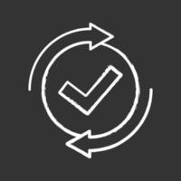 Checking process chalk icon. Successfully checked. Approved. Testing. Checkmark. Check mark with circle arrows. Verification and validation. Isolated vector chalkboard illustration