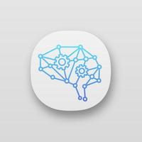 Deep learning AI app icon. UI UX user interface. Neurotechnology. Neural network with cogwheels. Digital brain. Artificial intelligence. Web or mobile application. Vector isolated illustration