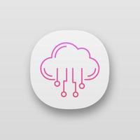 Cloud computing app icon. UI UX user interface. Data cloud. Artificial intelligence. Database. Big data. Web or mobile application. Vector isolated illustration