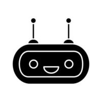 Chatbot glyph icon. Silhouette symbol. Talkbot. Laughing chat bot. Modern robot. Virtual assistant. Conversational agent. Negative space. Vector isolated illustration