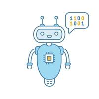 Chatbot coding color icon. Talkbot with chip insert. Codebot. Code writing virtual assistant. Online helper. Modern robot. Isolated vector illustration