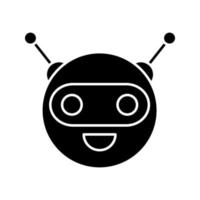 icono de glifo de chatbot. símbolo de silueta. talkbot. bot de chat de risa de cabeza de círculo. robot moderno. asistente virtual. agente conversacional. espacio negativo. vector ilustración aislada