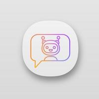 Chatbot in speech bubble app icon. UI UX user interface. Talkbot. Virtual assistant. Online support service. Modern robot. Web or mobile application. Vector isolated illustration
