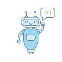 Chatbot saying hi color icon. Talkbot greeting user. Virtual assistant. Online helper. Modern robot. Isolated vector illustration