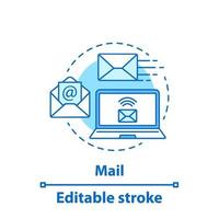 Email concept icon. Mailing. Online communication idea thin line illustration. Sending letter. Vector isolated outline drawing. Editable stroke