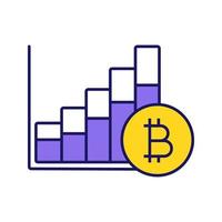 Bitcoin market growth chart color icon. Cryptocurrency prices rising. Statistics diagram with bitcoin sign. Isolated vector illustration