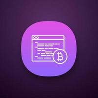 Bitcoin mining software app icon. UI UX user interface. Blockchain coding. Crypto mining programming. Blockchain development. Web or mobile application. Vector isolated illustration