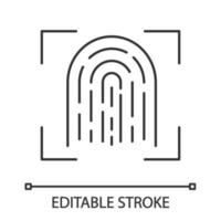 Fingerprint scanning linear icon. Touch id. Thin line illustration. Biometric identification. Fingerprint recognition. Cryptographic signature. Vector isolated outline drawing. Editable stroke