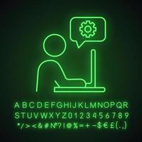 Technical support chat neon light icon. Site administrator. Online support. Glowing sign with alphabet, numbers and symbols. Online settings. Vector isolated illustration