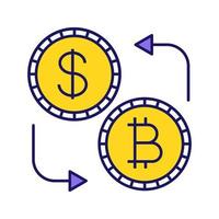 Icono de color de cambio de moneda bitcoin y dólar. criptomoneda. reembolso. ilustración vectorial aislada vector