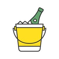 Champagne bucket color icon. Alcoholic beverage. Wine bottle in bucket with ice. Isolated vector illustration