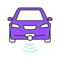 Smart car in front view color icon. NFC auto. Intelligent vehicle. Self driving automobile. Autonomous car. Driverless vehicle. Isolated vector illustration