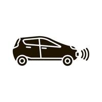 Smart car in side view glyph icon. NFC auto. Intelligent vehicle. Silhouette symbol. Negative space. Self driving automobile. Autonomous car. Driverless vehicle. Vector isolated illustration