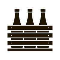 Beer case glyph icon. Wine or champagne bottles in wooden crate. Milk bottles in wooden box. Silhouette symbol. Negative space. Vector isolated illustration