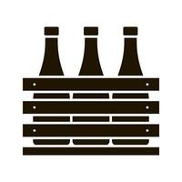 Beer case glyph icon. Wine or champagne bottles in wooden crate. Milk bottles in wooden box. Silhouette symbol. Negative space. Vector isolated illustration