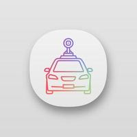 Smart car in front view app icon. NFC auto with roof camera and radar sensor. UI UX user interface. Web or mobile application. Self driving automobile. Autonomous car. Vector isolated illustration