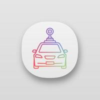 Smart car in front view app icon. NFC auto with roof camera and radar sensor. UI UX user interface. Web or mobile application. Self driving automobile. Autonomous car. Vector isolated illustration