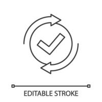 Checking process linear icon. Successfully checked. Thin line illustration. Approved. Testing. Checkmark. Check mark with circle arrows. Vector isolated outline drawing. Editable stroke