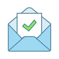 Email confirmation color icon. E-mail approval response. Hiring letter. Email with check mark. Employment verification letter. Isolated vector illustration