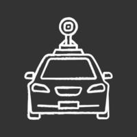 Smart car in front view chalk icon. NFC auto with roof camera and radar sensor. Intelligent vehicle. Self driving automobile. Autonomous car. Isolated vector chalkboard illustration