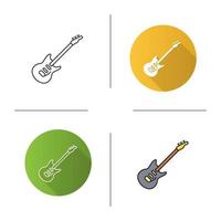 Electric guitar icon. Flat design, linear and color styles. Isolated vector illustrations