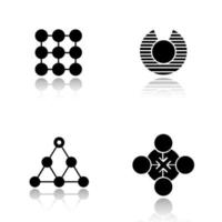 Abstract symbols drop shadow black icons set. Structure, vulnerability, hierarchy, concentration concepts. Isolated vector illustrations