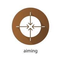 Aiming flat design long shadow icon. All direction arrows. Vector silhouette symbol