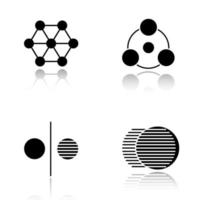 Abstract symbols drop shadow black icons set. Sharing, connections, opposite, movement. Isolated vector illustrations