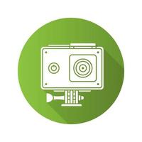 Action camera in protection case. Flat design long shadow icon. Vector silhouette symbol