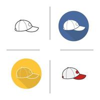 Baseball cap icon. Flat design, linear and color styles. Isolated vector illustrations