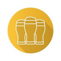 Beer glasses flat linear long shadow icon. Vector line symbol