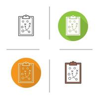 Clipboard game plan icon. Flat design, linear and color styles. Sport game strategy scheme. Isolated vector illustrations