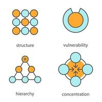 Conjunto de iconos de colores de símbolos abstractos. estructura, vulnerabilidad, jerarquía, concentración de conceptos. ilustraciones vectoriales aisladas vector