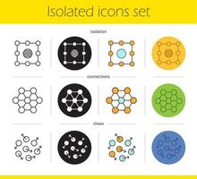 Abstract symbols icons set. Linear, black and color styles. Isolation, connections, chaos concepts. Isolated vector illustrations