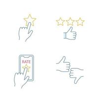 Rating color icons set. Positive feedback, app rating, dislike and like, add to favorite. Isolated vector illustrations
