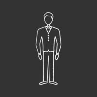 icono de tiza de novio. prometido. esmoquin de novio. hombre en traje de boda. ropa formal para hombres. ilustración de pizarra de vector aislado