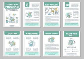 After school program brochure template layout. Afterschool activities. Learn and play. Flyer, booklet, leaflet print design with linear illustrations. Vector pages for magazines, reports, posters