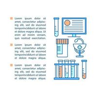 Medicine article page vector template. Medical services. Healthcare. Lab diagnostics. Brochure, magazine, booklet design element with linear icons and text boxes. Concept illustrations with text space