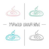 Cherry strudel hand drawn icons set. Color brush stroke. Swiss roll with jam. Isolated vector sketchy illustrations