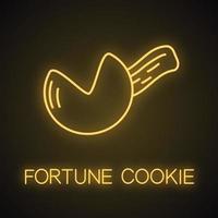 Fortune cookie neon light icon. Glowing sign. Cookie prediction. Vector isolated illustration