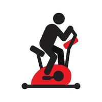 Man training with exercise bike silhouette icon. Stationary bicycle. Isolated vector illustration