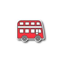 Double decker bus patch. Bus with two storeys. Color sticker. Vector isolated illustration